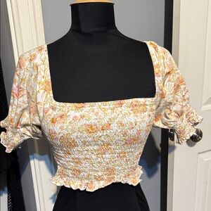 Billabong White and Orange Floral Convertible Stretchy Crop Top Size M